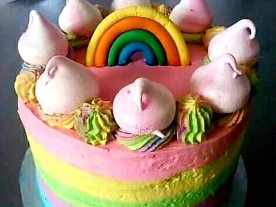 A colourful rainbow celebration cake from Mr Bake